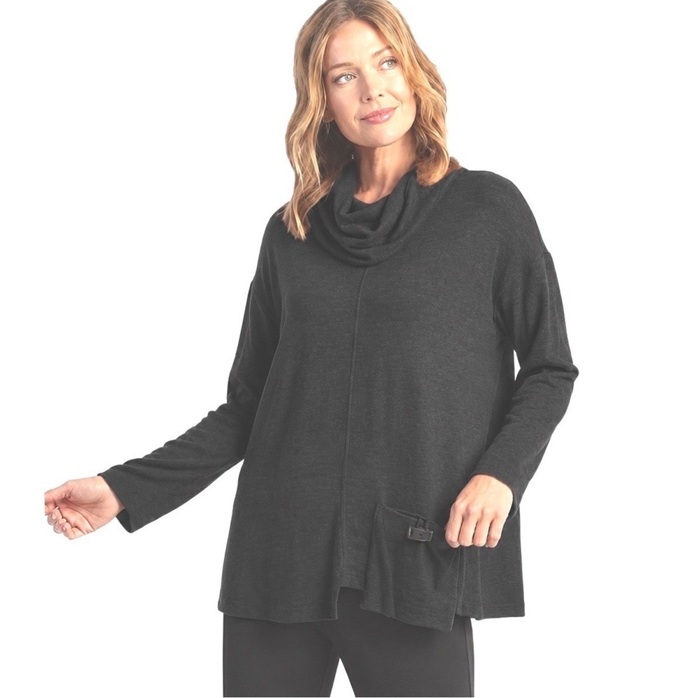 NEW Jess & Jane Black Heathered Cowl Neck Tunic Top Plus‎ Size 2X Made in USA